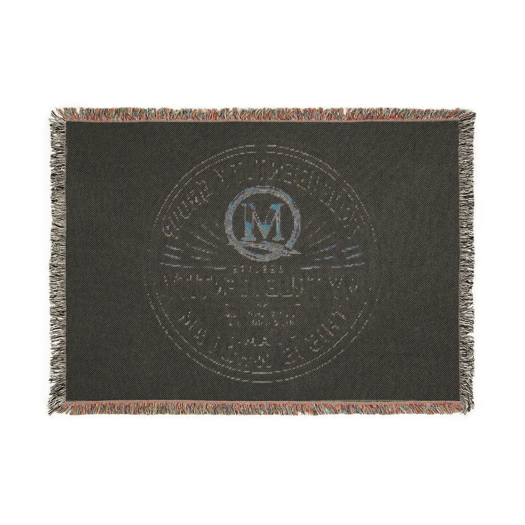 Personalized Woven Throw Blanket — Embroidered Monogram ‘M’ Crest Design