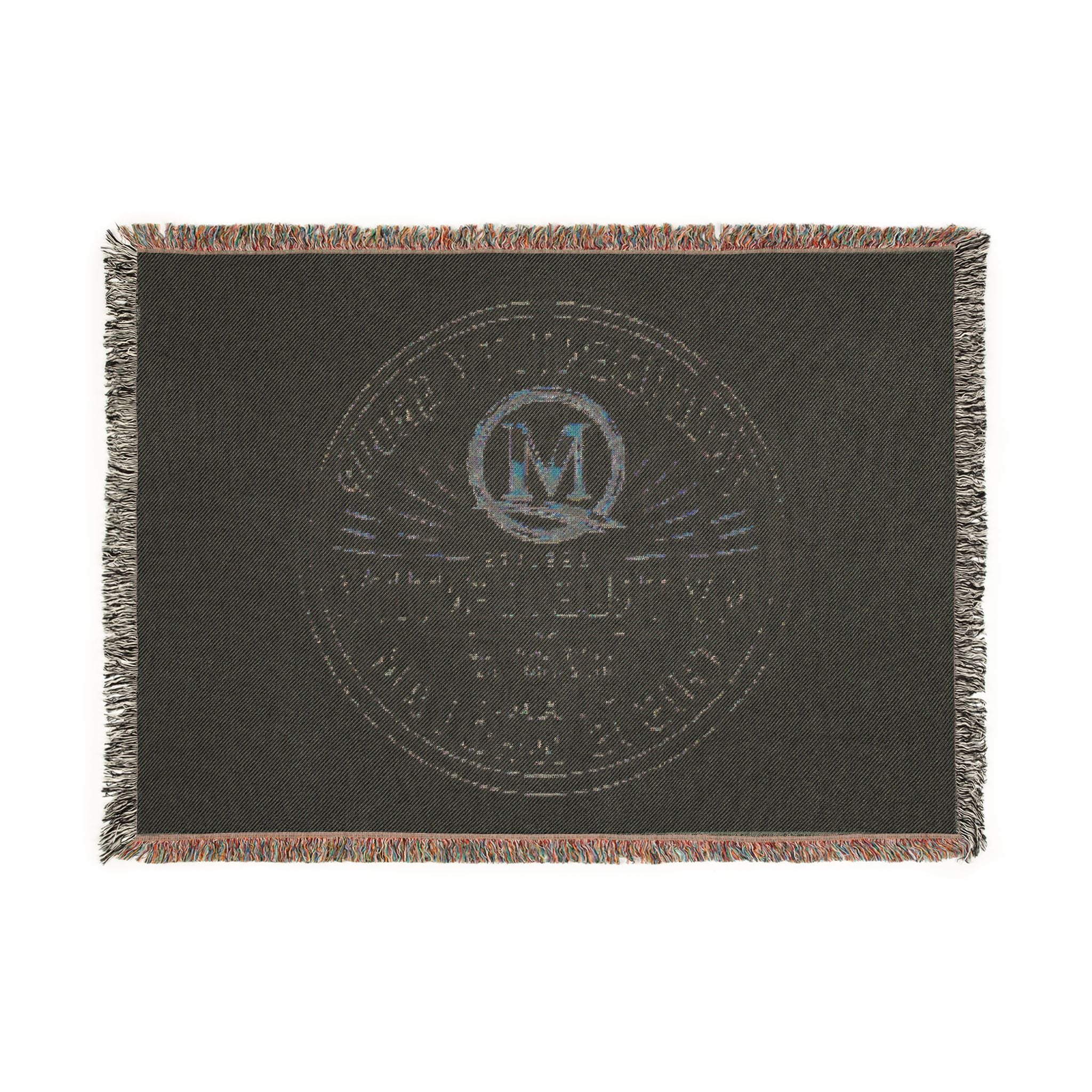 Personalized Woven Throw Blanket — Embroidered Monogram ‘M’ Crest Design