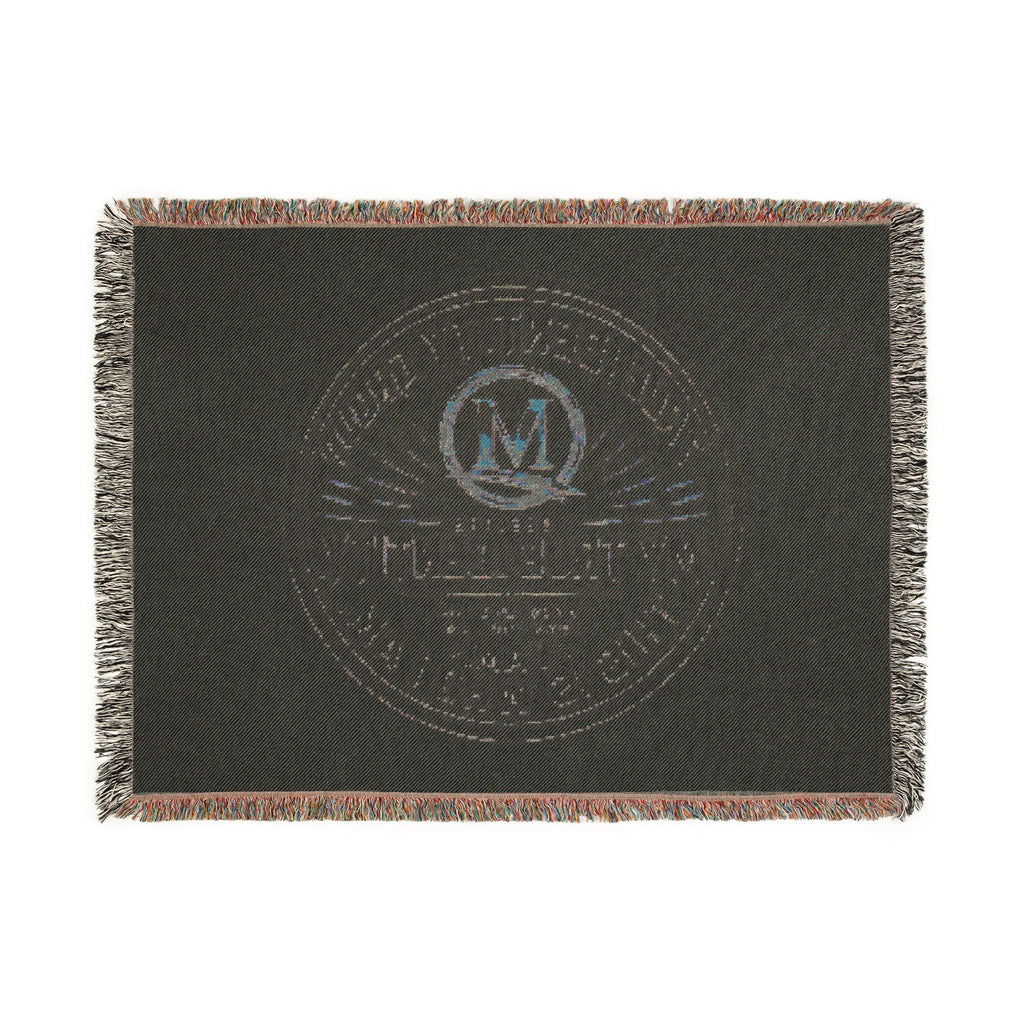Personalized Woven Throw Blanket — Embroidered Monogram ‘M’ Crest Design