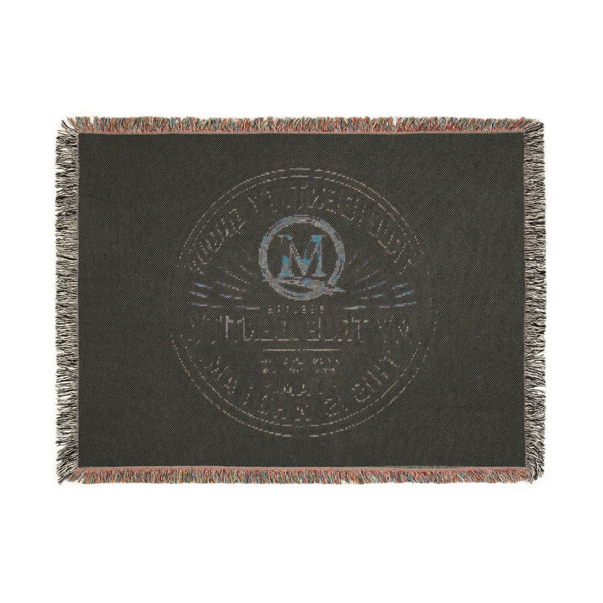 Personalized Woven Throw Blanket — Embroidered Monogram ‘M’ Crest Design