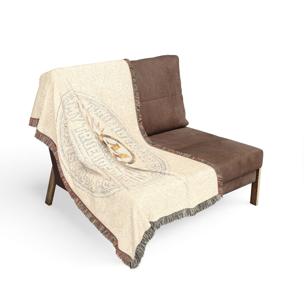 Personalized Woven Throw Blanket — Embroidered Monogram ‘M’ Crest Design