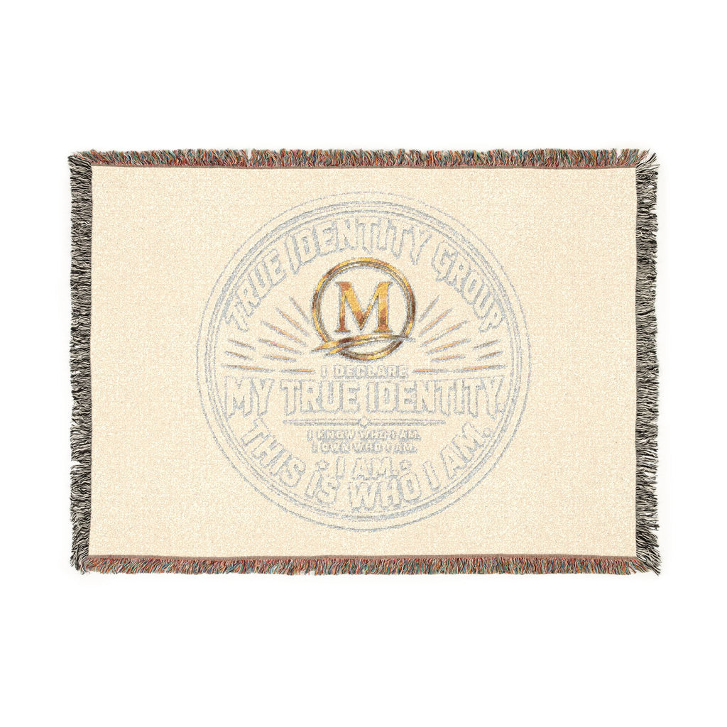 Personalized Woven Throw Blanket — Embroidered Monogram ‘M’ Crest Design