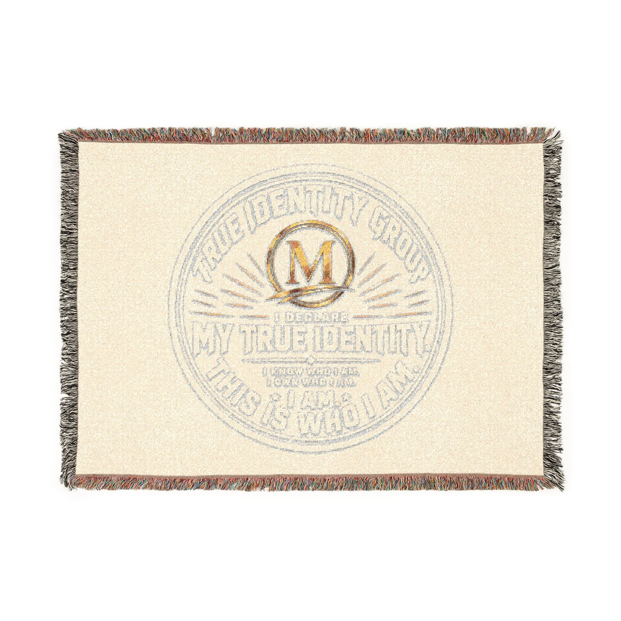 Personalized Woven Throw Blanket — Embroidered Monogram ‘M’ Crest Design
