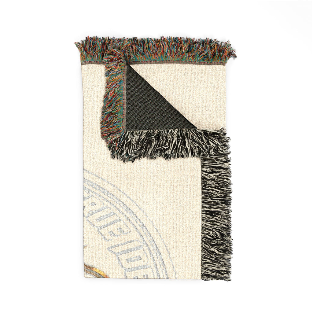 Personalized Woven Throw Blanket — Embroidered Monogram ‘M’ Crest Design