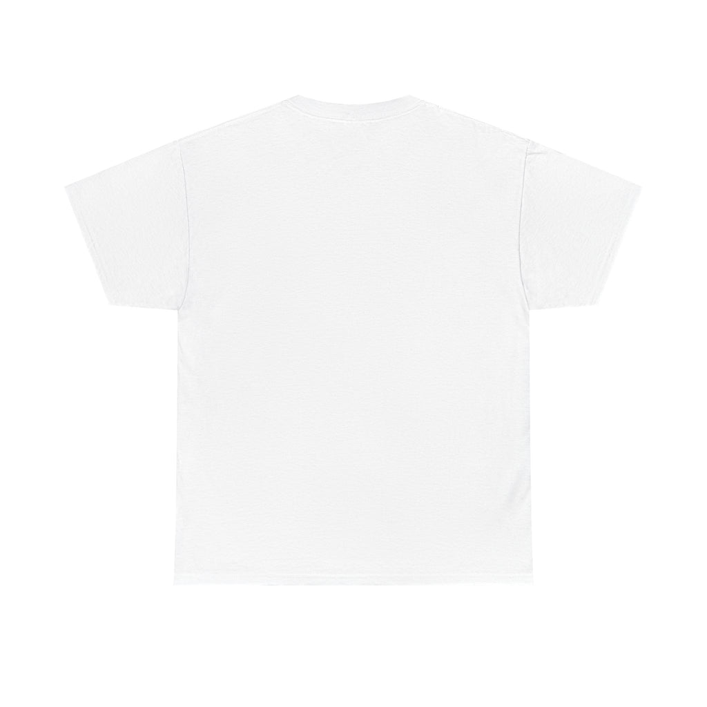 Unisex Heavy Cotton Tee, white, back view, 100% cotton, seamless body for a smooth fit.