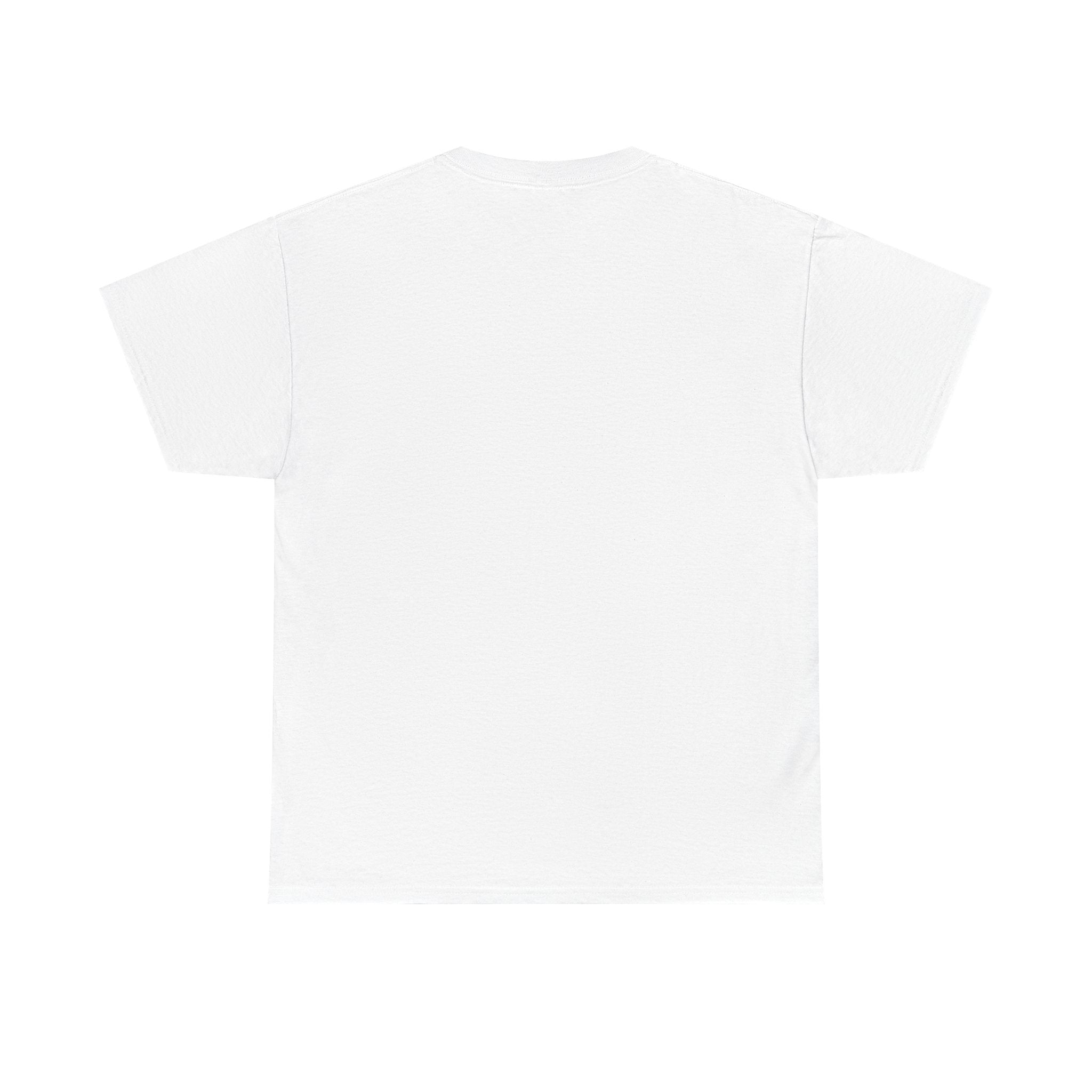 Unisex Heavy Cotton Tee, white, back view, 100% cotton, seamless body for a smooth fit.