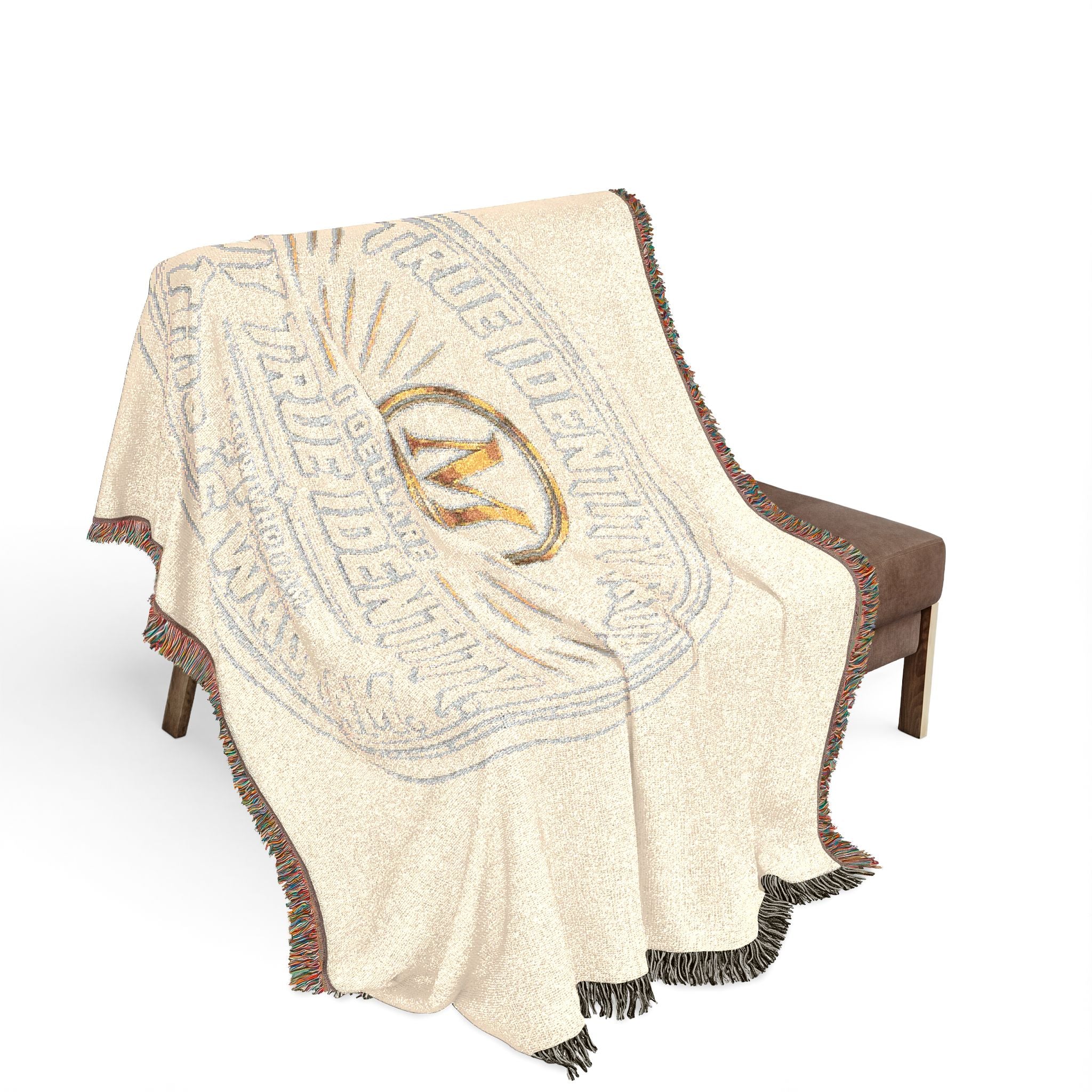 Personalized Woven Throw Blanket — Embroidered Monogram ‘M’ Crest Design