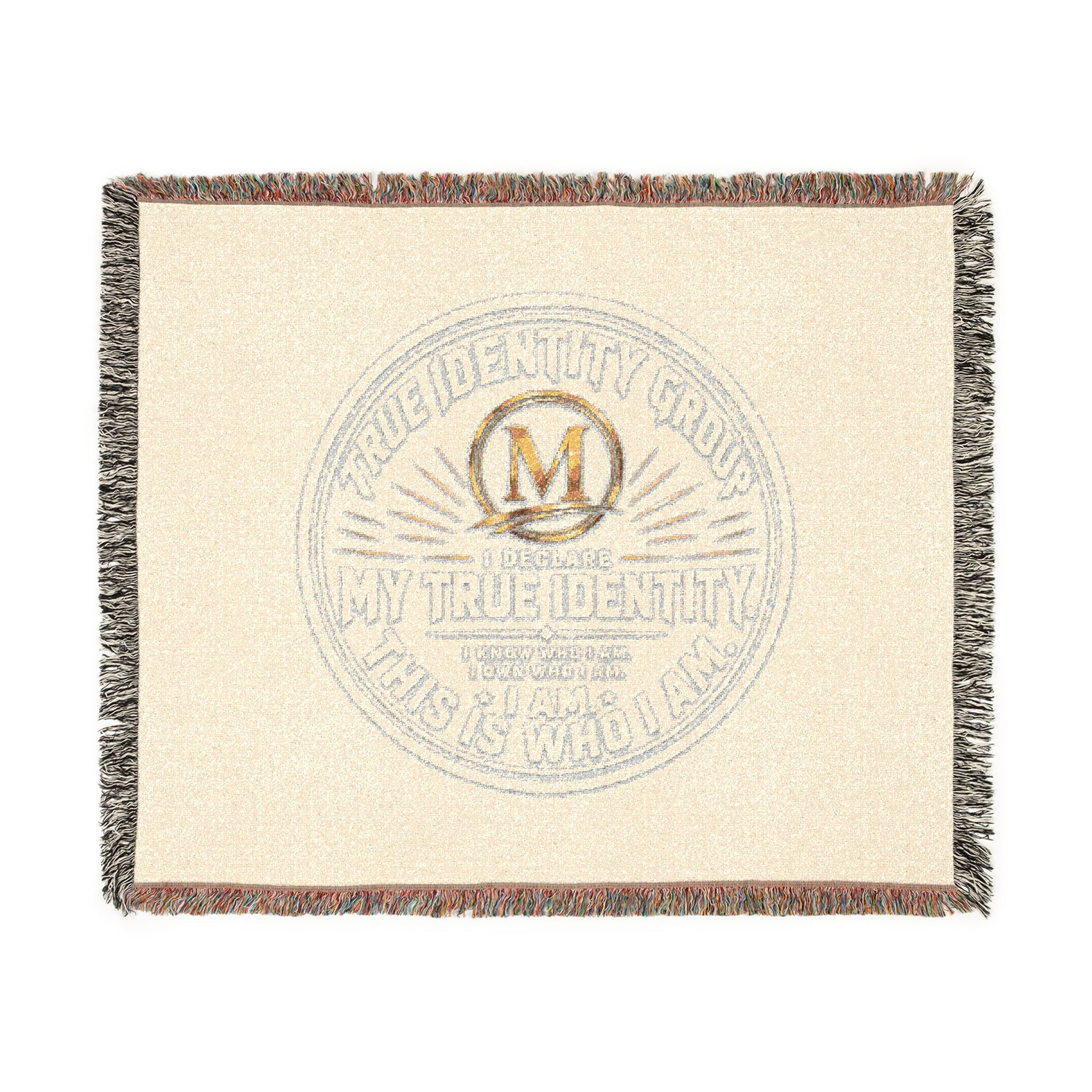 Personalized Woven Throw Blanket — Embroidered Monogram ‘M’ Crest Design