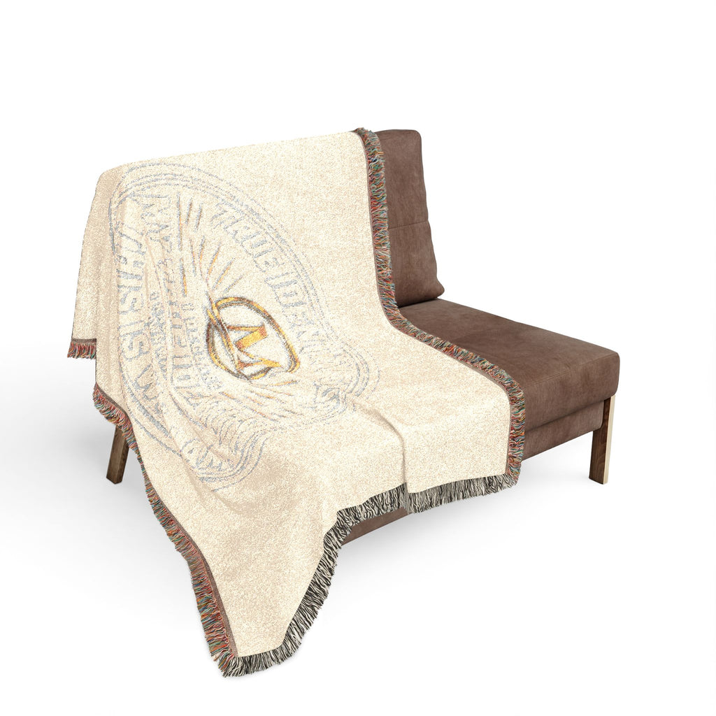 Personalized Woven Throw Blanket — Embroidered Monogram ‘M’ Crest Design