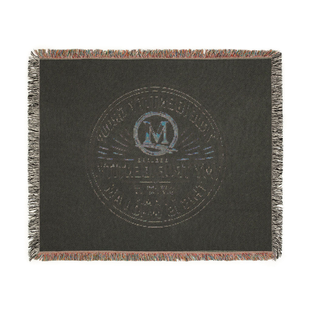 Personalized Woven Throw Blanket — Embroidered Monogram ‘M’ Crest Design