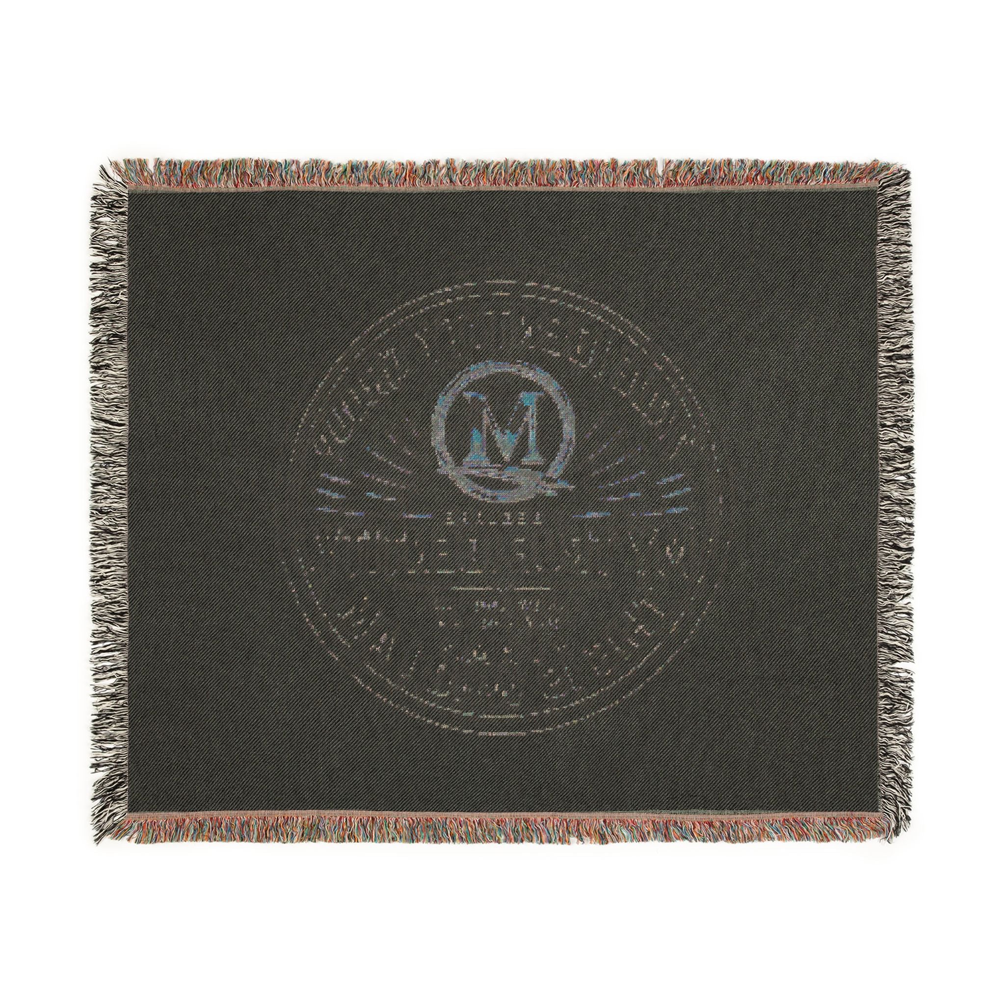 Personalized Woven Throw Blanket — Embroidered Monogram ‘M’ Crest Design