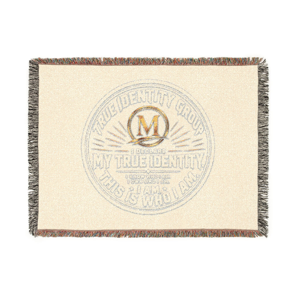 Personalized Woven Throw Blanket — Embroidered Monogram ‘M’ Crest Design