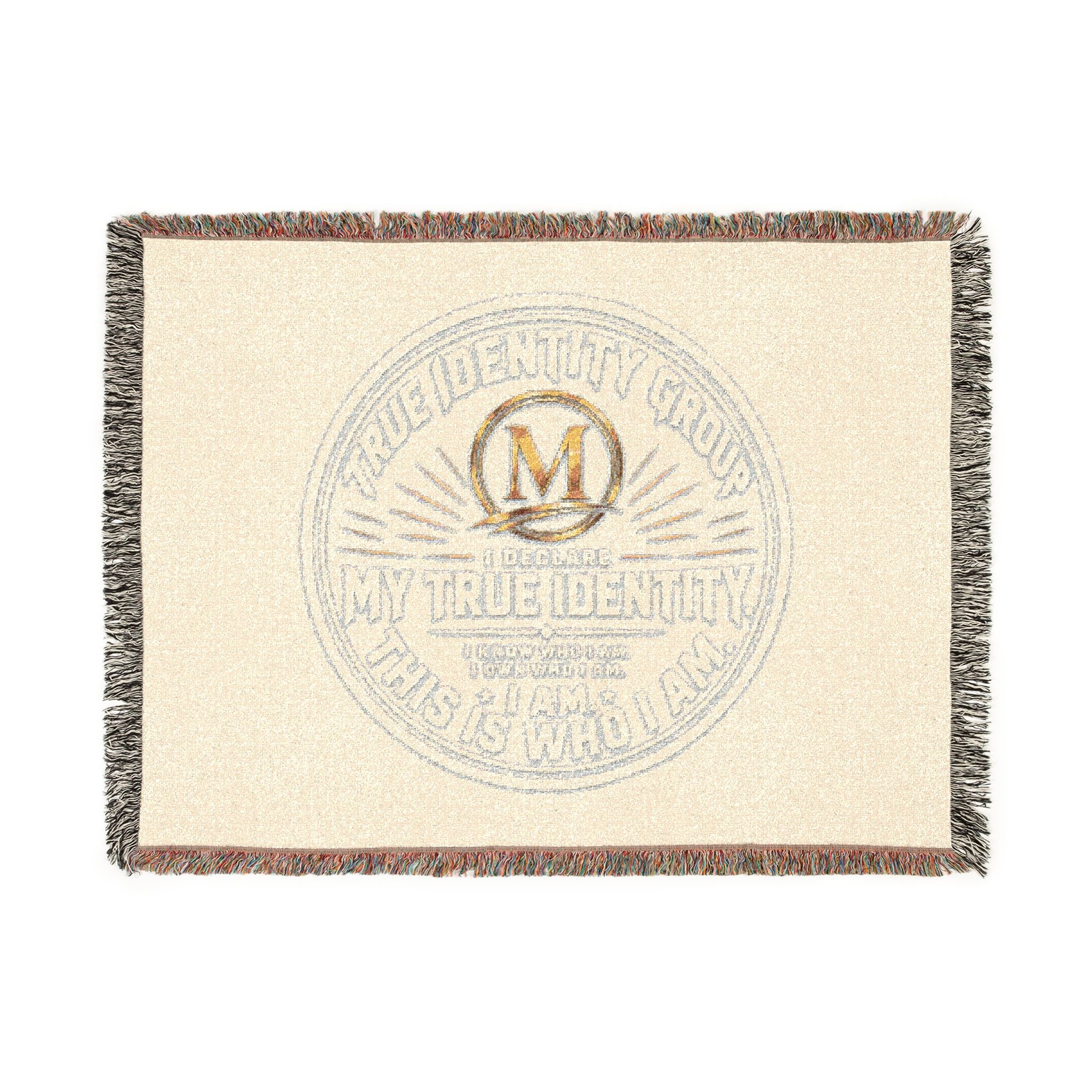 Personalized Woven Throw Blanket — Embroidered Monogram ‘M’ Crest Design