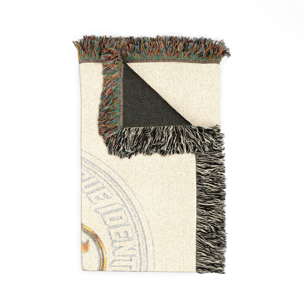 Personalized Woven Throw Blanket — Embroidered Monogram ‘M’ Crest Design
